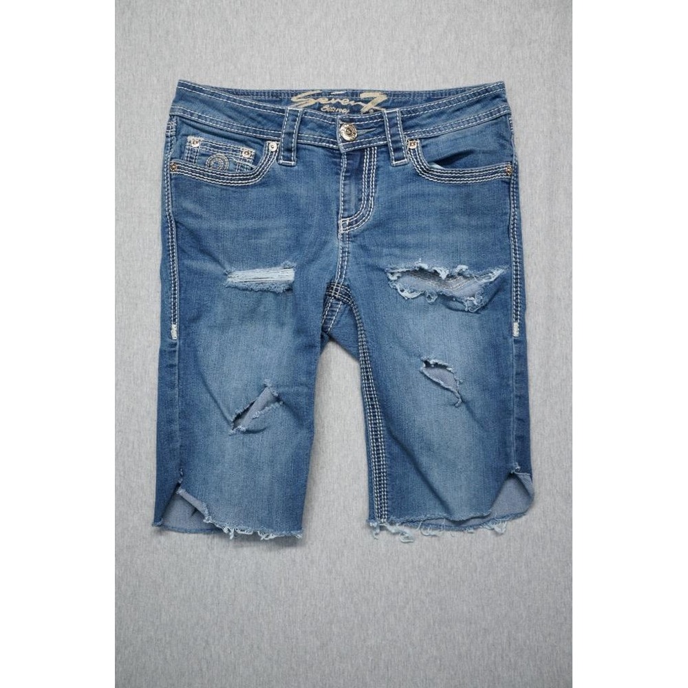 Seven 7 Jean Shorts Womens 27 Blue Flare Cutoffs Low Rise 30W Ladies